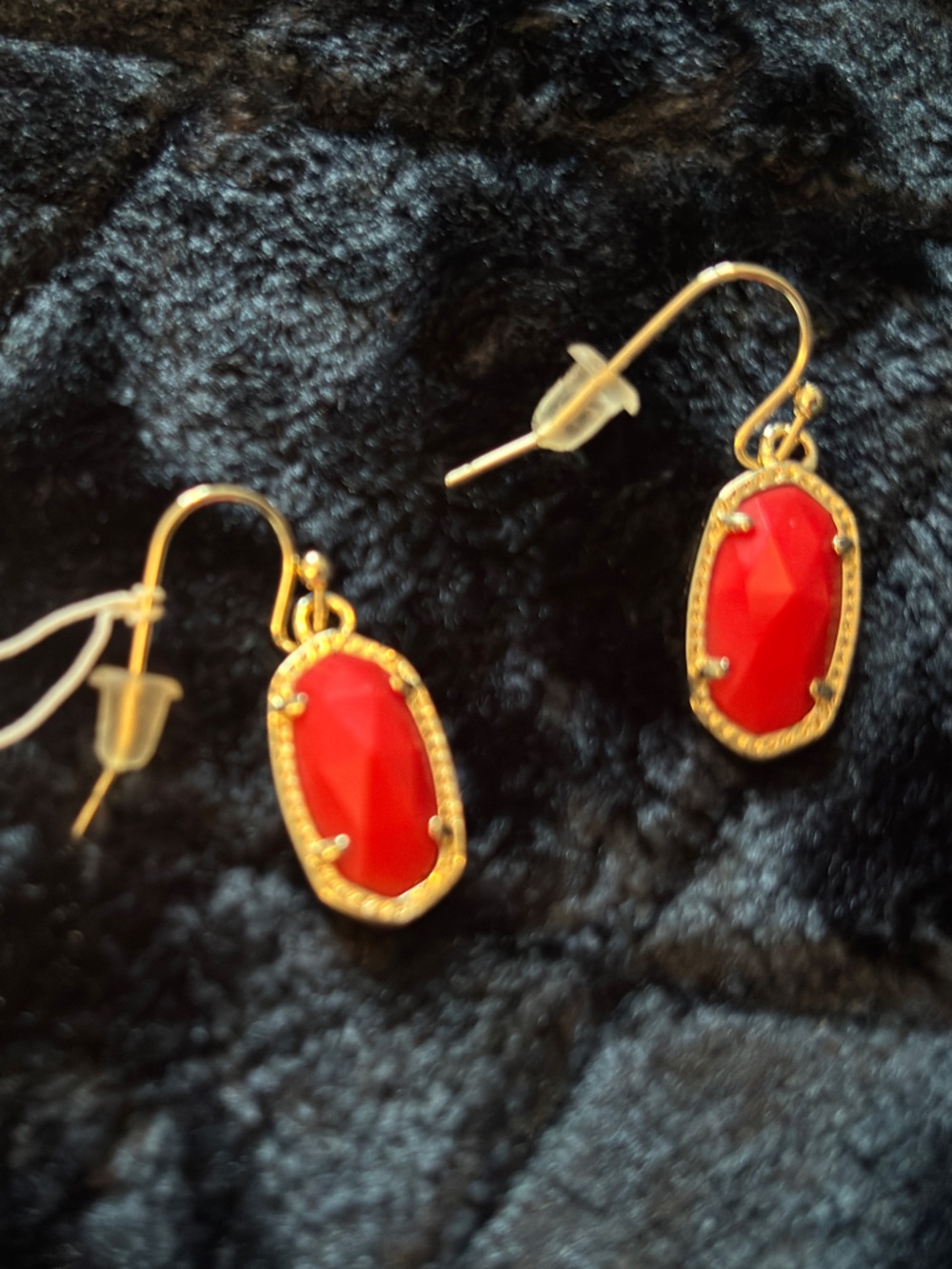 Gold Drop Earrings with Red Faceted Stones